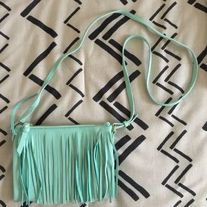 Old Navy teal fringe cross-body purse